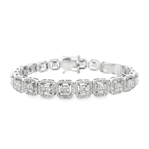 10K White Gold Baguette Diamond Square Bracelet 6.95ctw