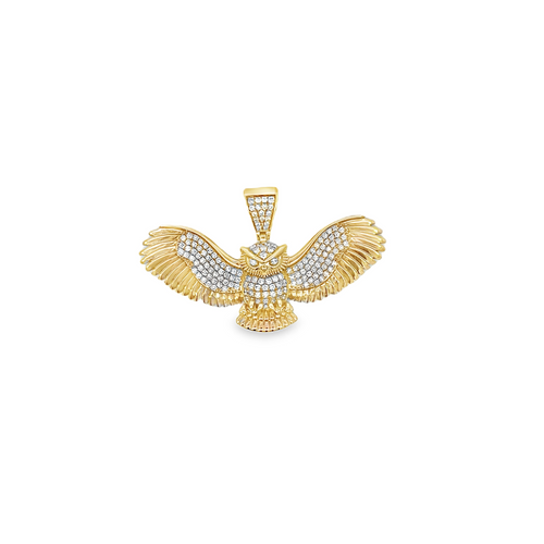 10K Yellow Gold Flying Owl Diamond Pendant